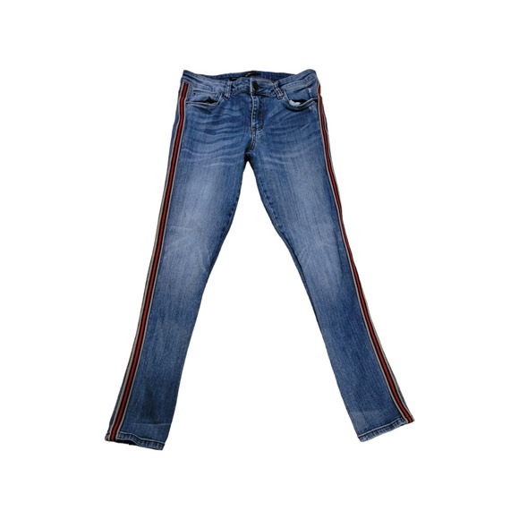 Sts BLUE Piper Skinny Straight Leg Red & Tan Stripe Blue Denim Jeans Sz. 6 - Picture 2 of 9